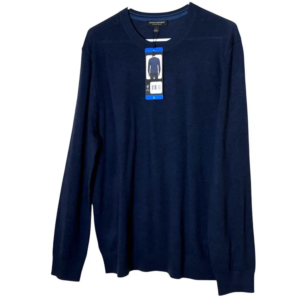 Banana Republic Merino Wool Crewneck Sweater Mens Large Blue NWT